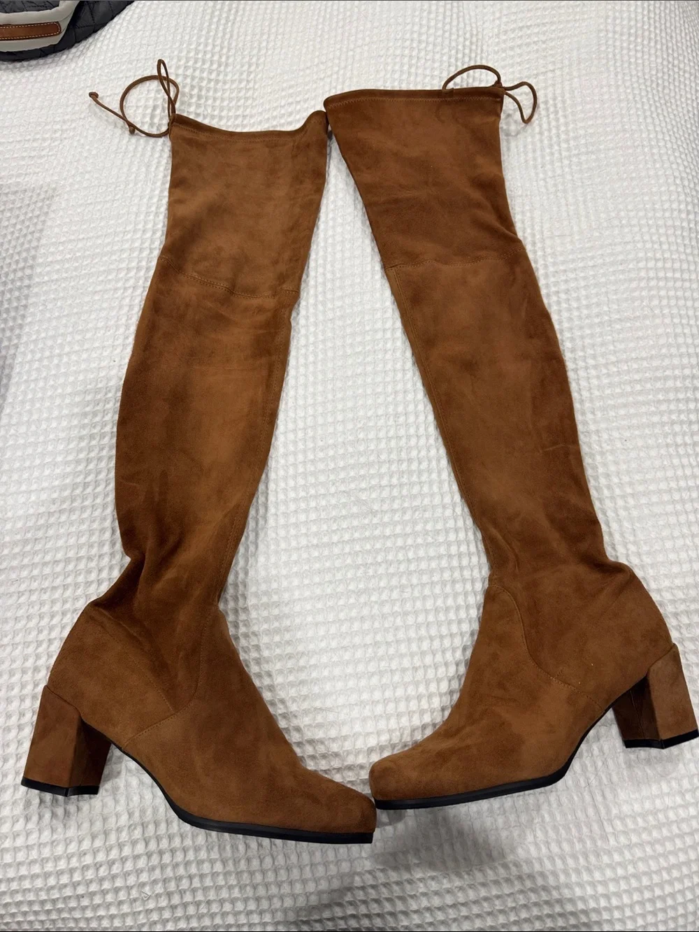 Stuart Weitzman Over-the-Knee Block Heel Boots in Brown Suede